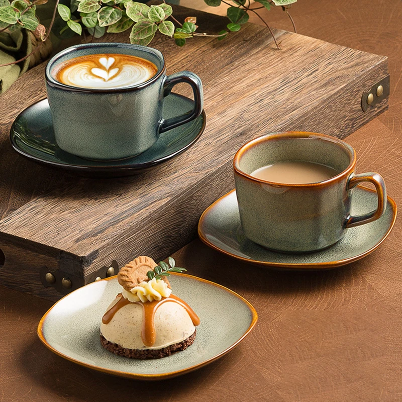 Coffee Tea Garden - ชุดถ้วยกาแฟเซรามิกสไตล์เรโทรพร้อมจานรอง ขนาด 300 มล. 1 ชิ้น