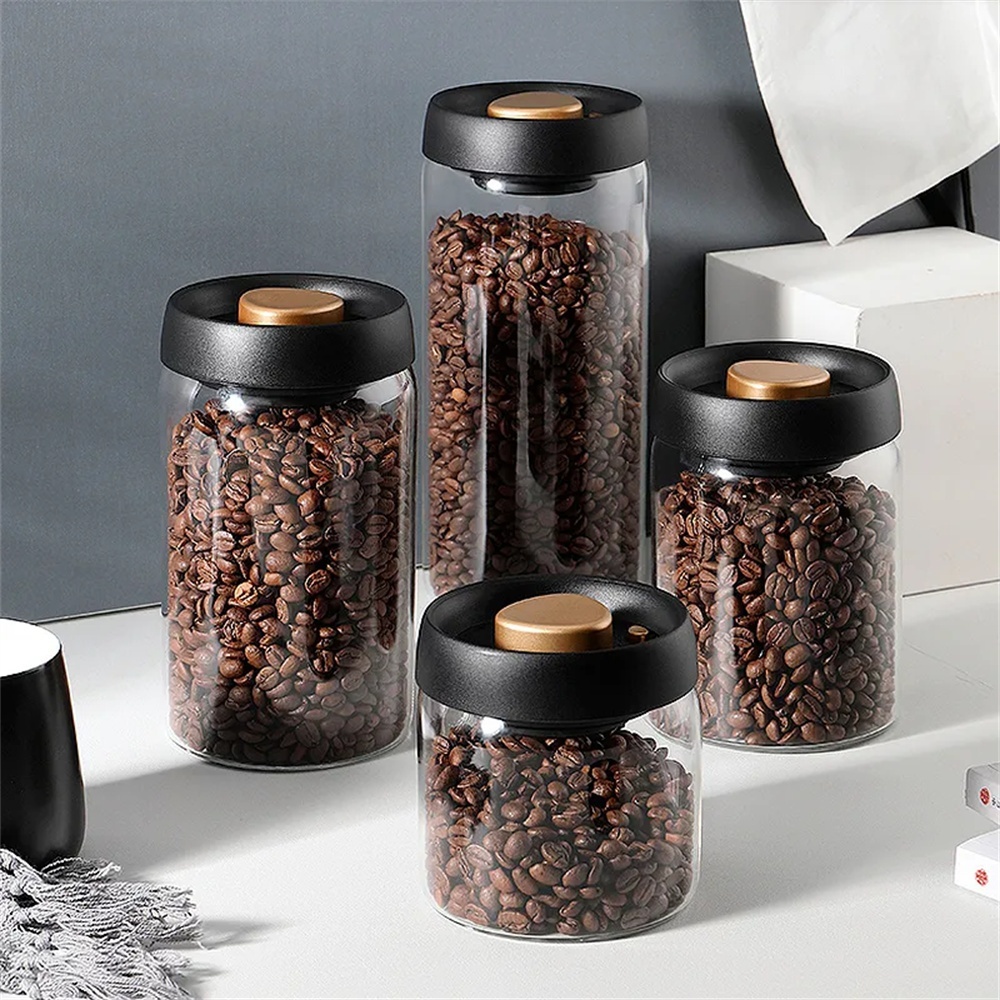 Coffee Tea Press - 1 แพ็ค ภาชนะเก็บเมล็ดกาแฟ ฝาปิดสุญญากาศแบบกด ปิดผนึกอย่างแน่นหนา กระป๋องแก้วเก็บกาแฟ