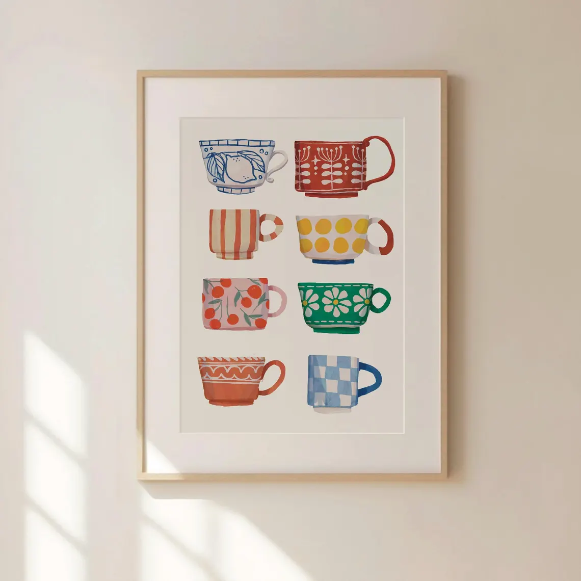 Mug Tea Coffee - ภาพพิมพ์ลายถ้วยชา, โปสเตอร์อาหารเช้า, ศิลปะภาพพิมพ์ลายกาแฟ, ศิลปะตกแต่งผนังครัวทำมือ, ภาพพิมพ์ดิจิทัล, ของตกแต่งร้านกาแฟสุดอินเทรนด์,