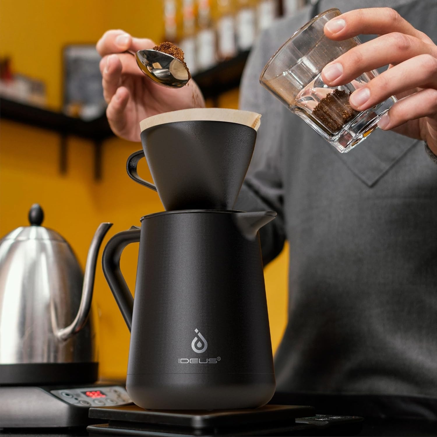 Coffee Tea Pot - ชุดกาแฟสเตนเลสสตีลเก็บความร้อน Ideus ขนาด 20 ออนซ์ พร้อมที่กรองแบบหยด