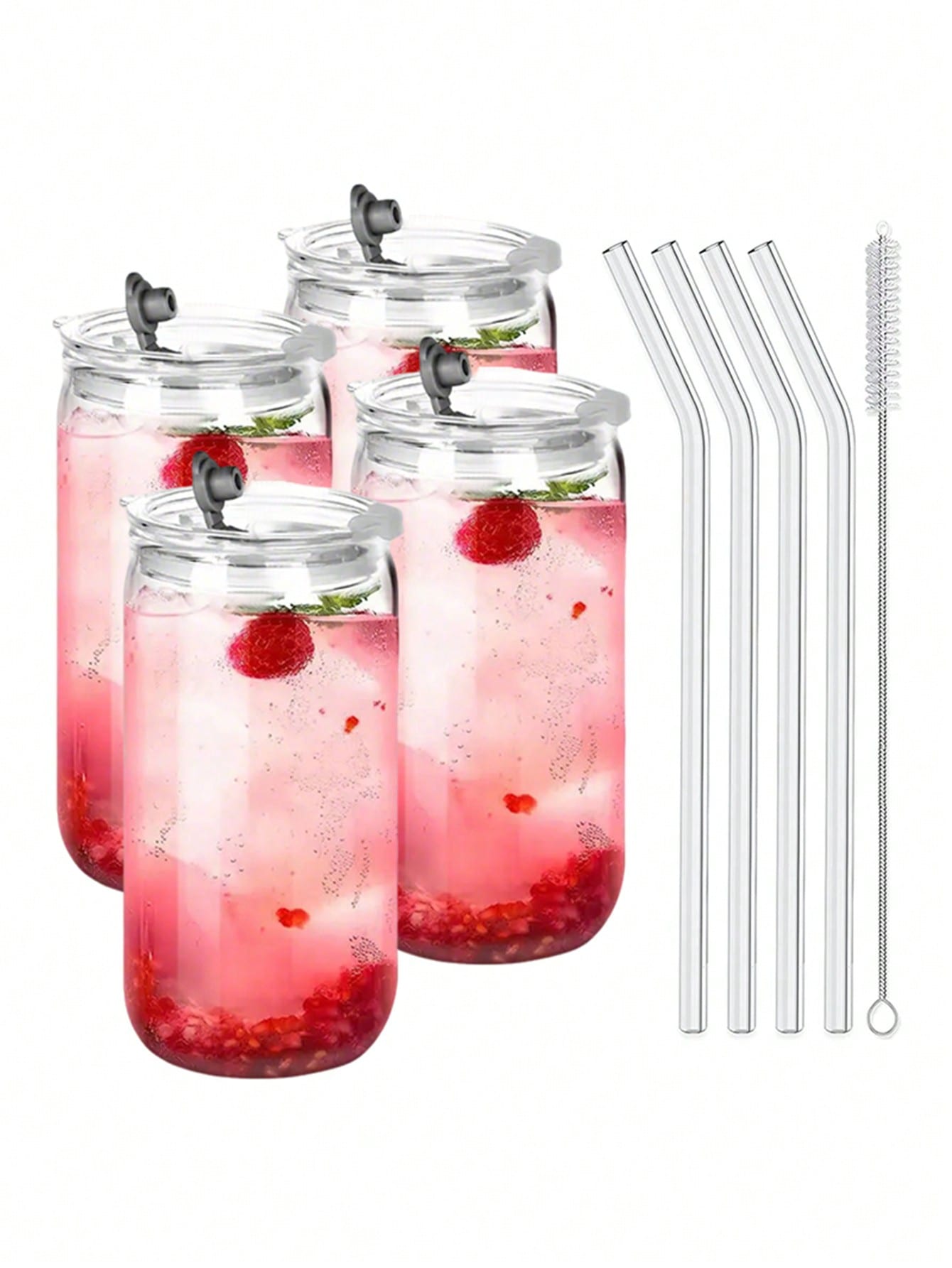 Coffee Tea Jar Set - แก้วแก้วพร้อมฝาปิดและหลอด, 4-6 ชิ้น, ชุดแก้วดื่มแบบเมสันจาร์ 550 มล.,