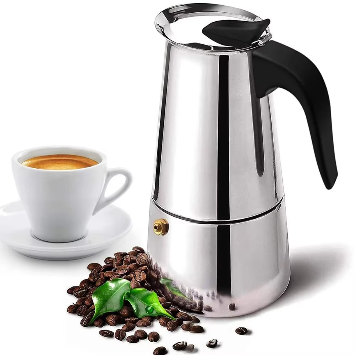 Coffee Tea Pot - หม้อต้มกาแฟโมคาแบบพกพา สแตนเลส เครื่องทำเอสเพรสโซพร้อมถ้วย ลาเต้ คาเฟเทียร์ ที่กรองชา
