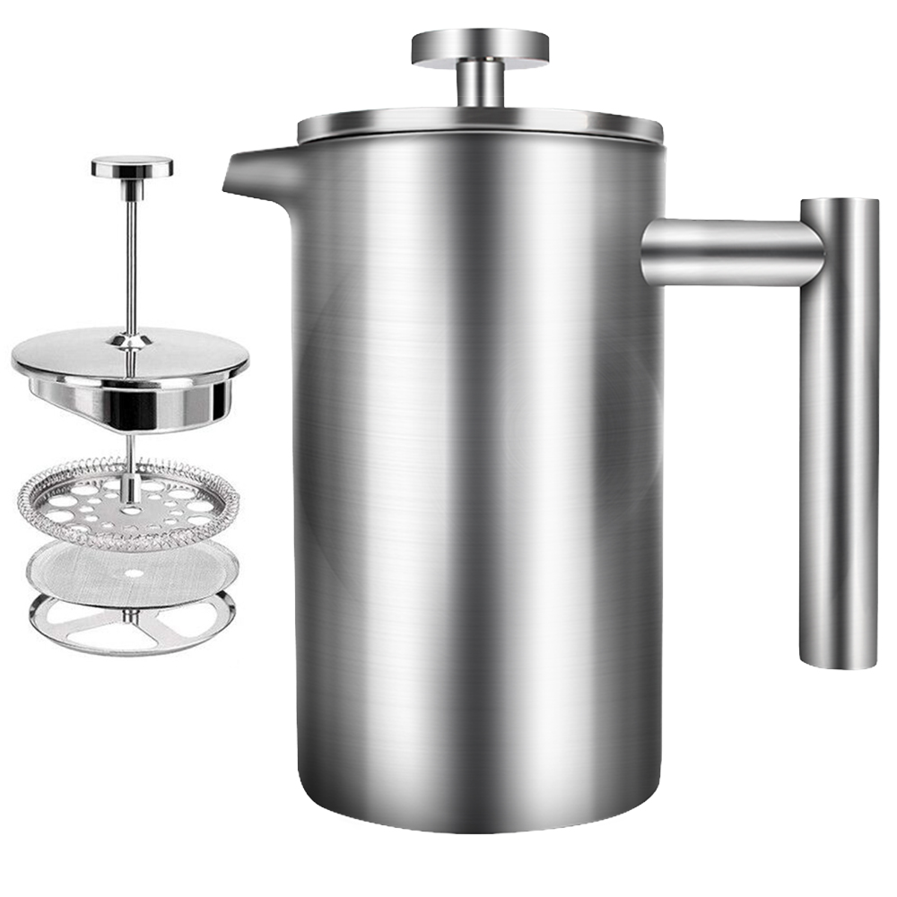 Coffee Tea Press - เครื่องชงกาแฟแบบกดฝรั่งเศสความจุขนาดใหญ่หม้อถ้วยชงชากาแฟเอสเพรสโซเครื่องชงกาแฟสแตนเลสผนังสองชั้น