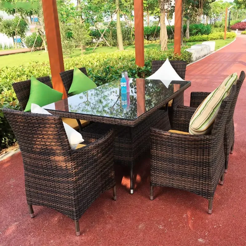 Coffee Tea Garden - ชุดโต๊ะและเก้าอี้หวายสำหรับกลางแจ้ง เหมาะสำหรับระเบียง ลานบ้าน ร้านน้ำชา ร้านกาแฟ และสวน