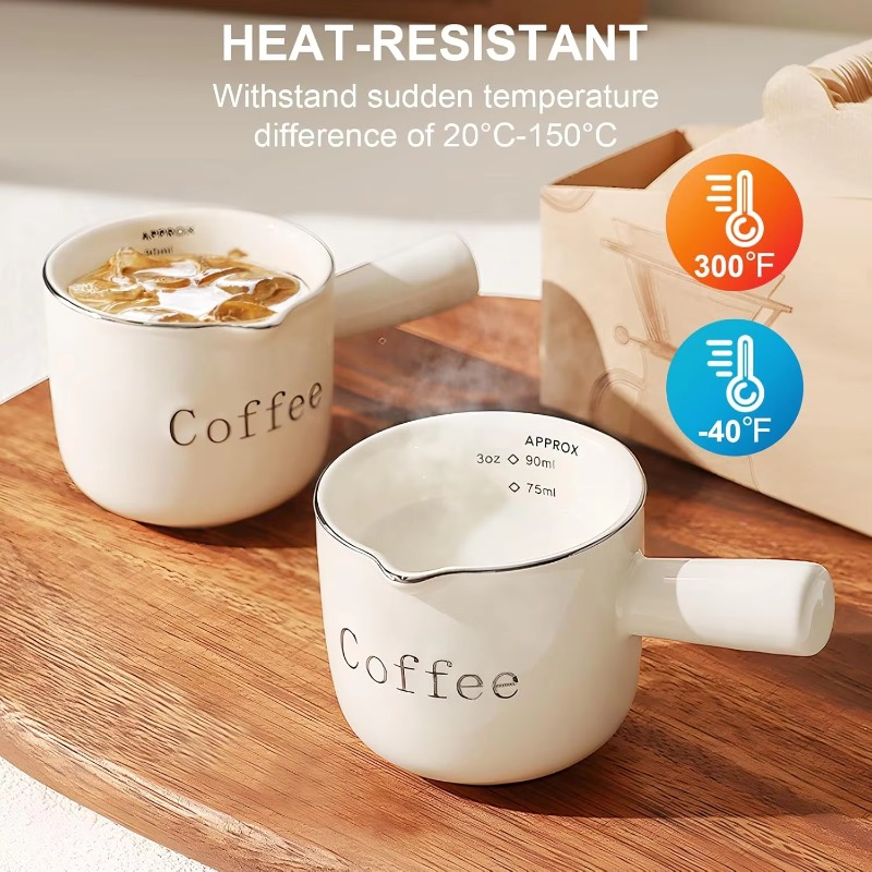 Coffee Tea Espresso - ถ้วยกาแฟเซรามิกขนาดเล็กพร้อมหูจับ ปากถ้วยรูปตัว V ถ้วยนม ถ้วยผสมลาเต้ ถ้วยตวงเอสเพรสโซ