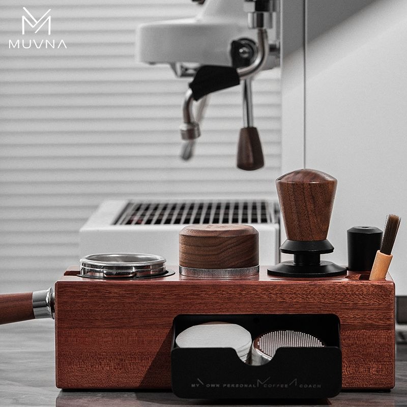 Coffee Tea Espresso - แท่นวางแทมเปอร์กาแฟ MUVNA ทำจากไม้ สำหรับพอร์ทาฟิลเตอร์ขนาด 51-58 มม.