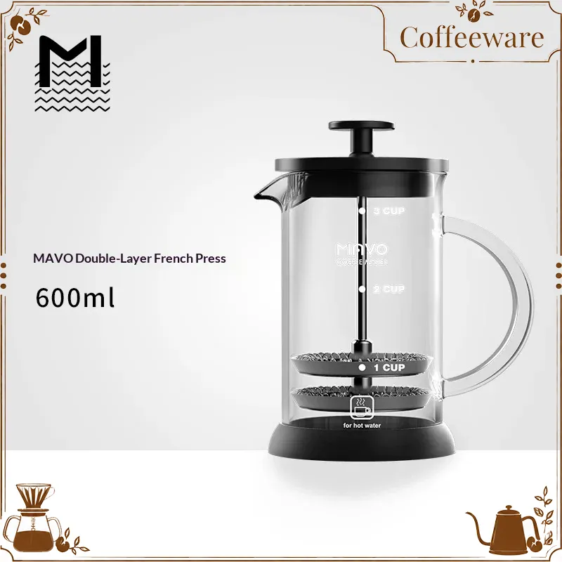 Coffee Tea Pot - เครื่องชงกาแฟแบบเฟรนช์เพรส MAVO พร้อมตัวกรองแบบตาข่ายสองชั้น ขนาด 2 ถ้วย