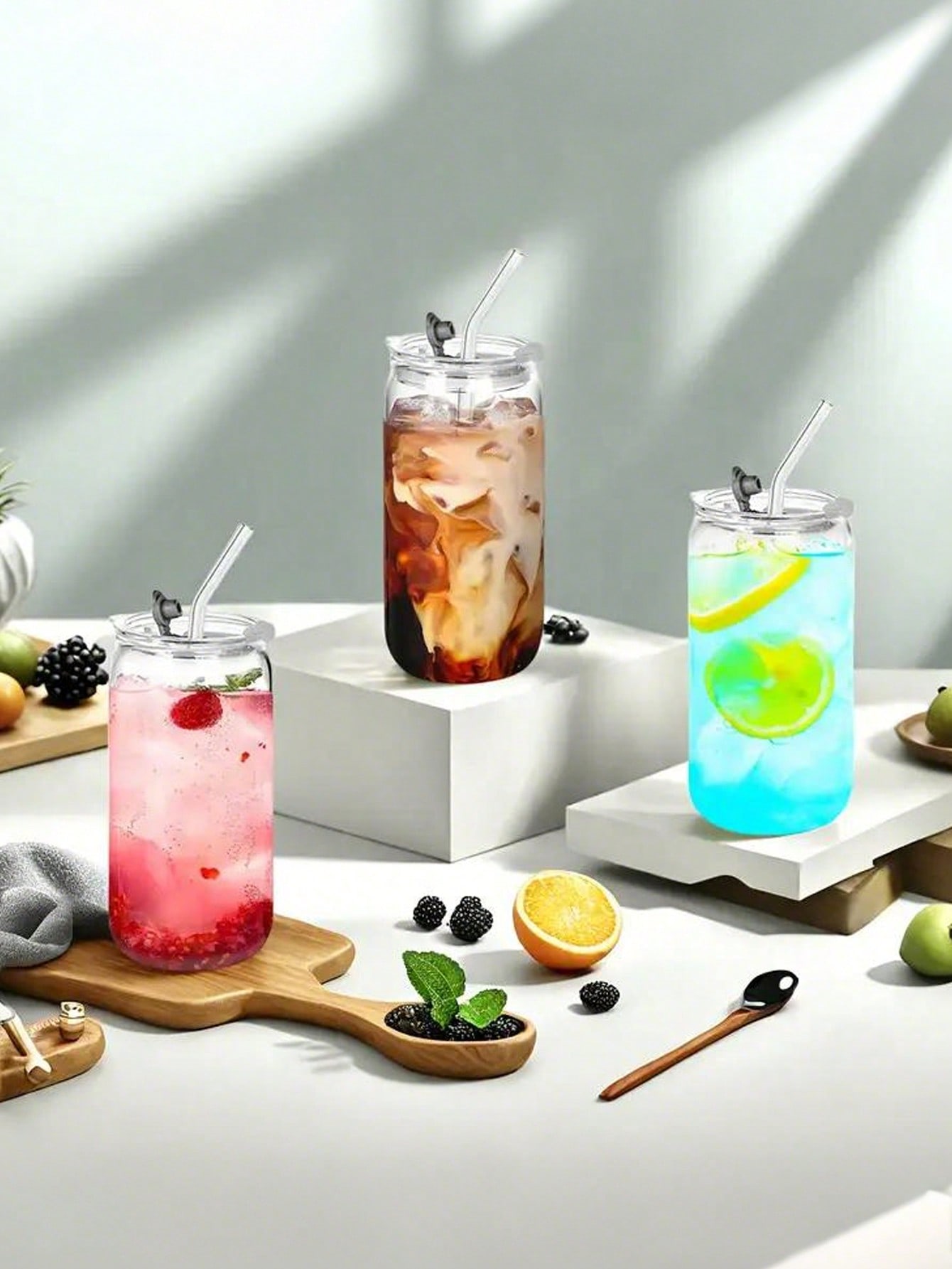 แก้วแก้วพร้อมฝาปิดและหลอด, 4-6 - Coffee Tea Jar Set บทวิจารณ์และราคา