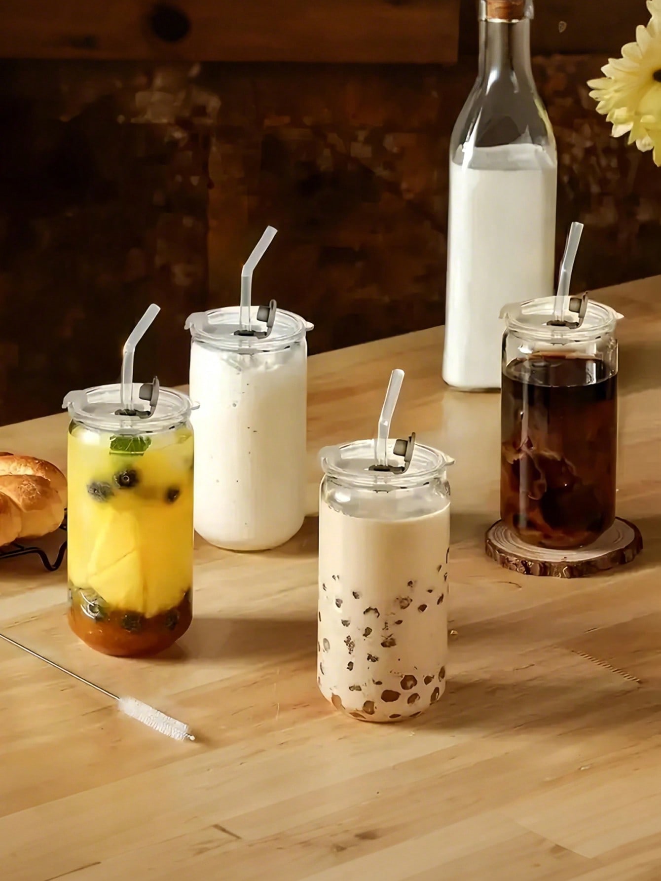 แก้วแก้วพร้อมฝาปิดและหลอด, 4-6 - Coffee Tea Jar Set บทวิจารณ์และราคา