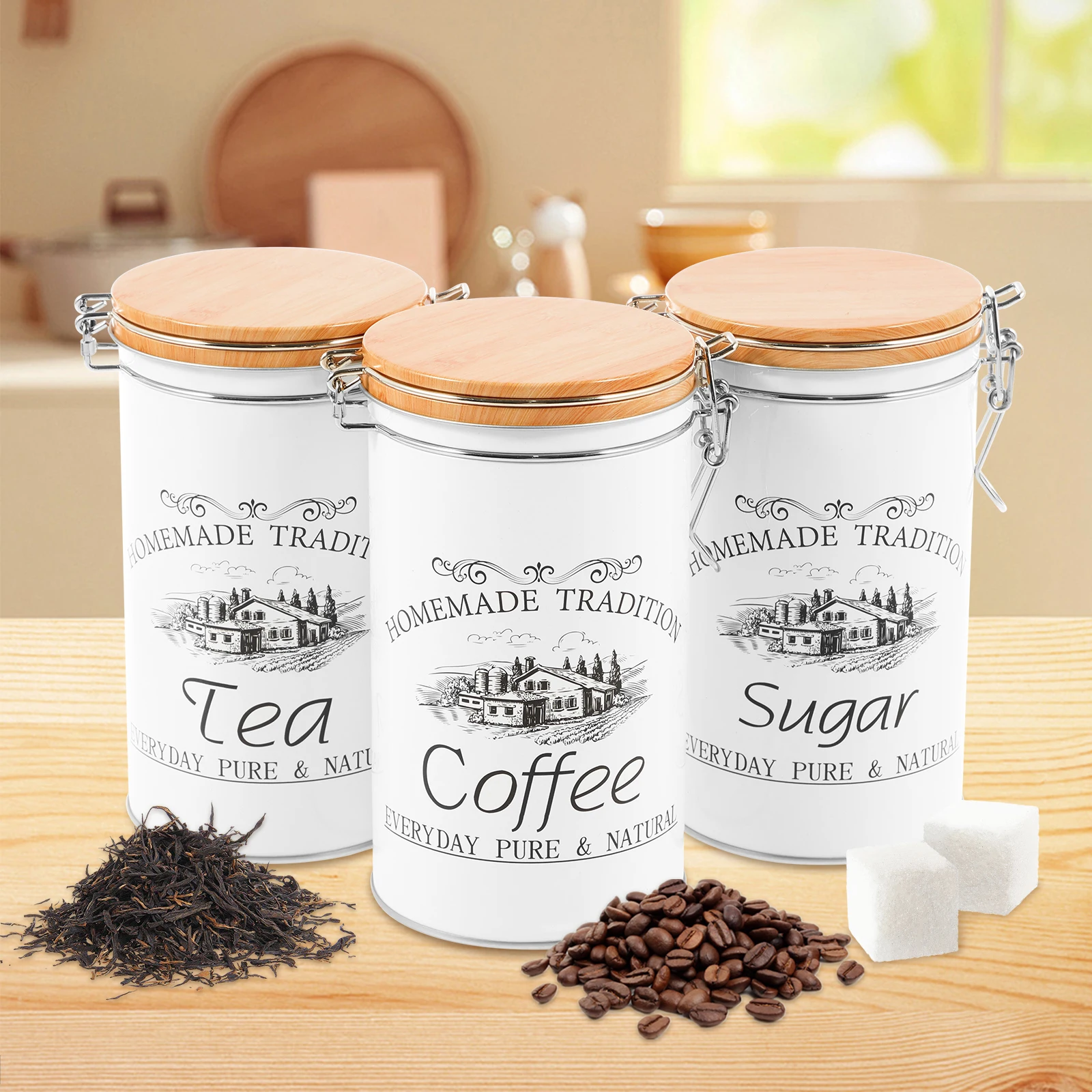 ชุดกระป๋องเก็บชา กาแฟ น้ำตาล 3 - Coffee Tea Jar Set บทวิจารณ์และราคา