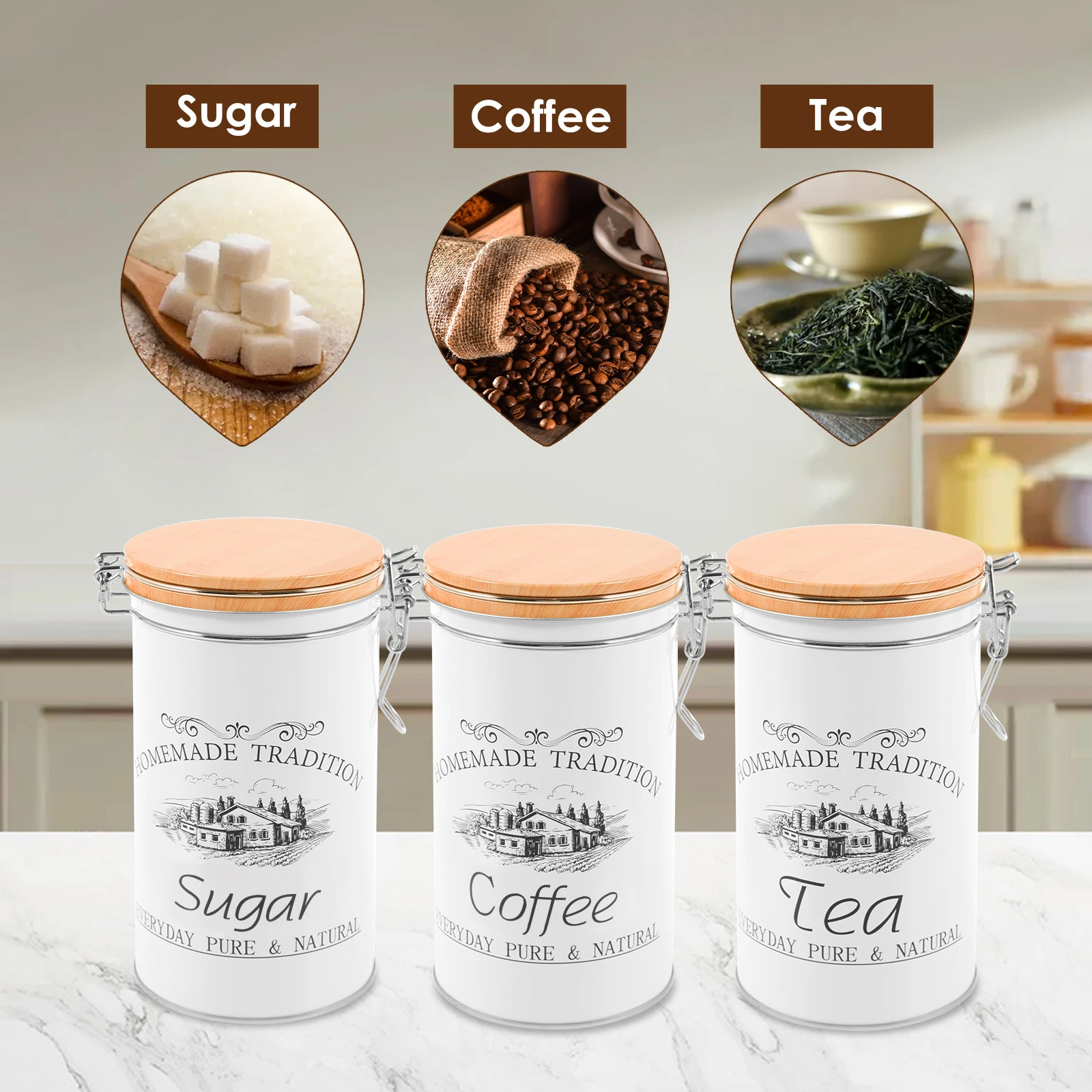 ชุดกระป๋องเก็บชา กาแฟ น้ำตาล 3 - Coffee Tea Jar Set บทวิจารณ์และราคา