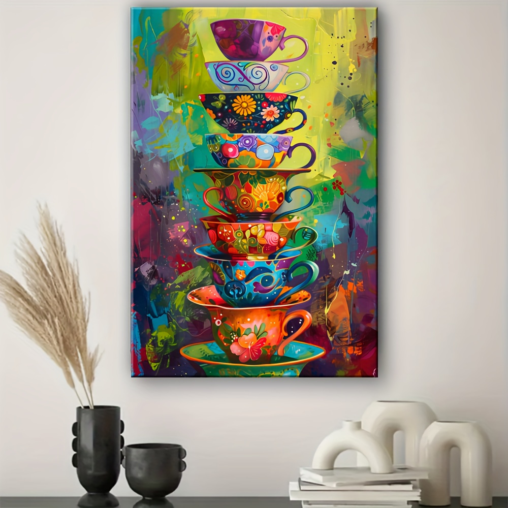 แก้วน้ำชาซ้อนกันสีสันสดใสโปสเต - Mug Tea Coffee บทวิจารณ์และราคา