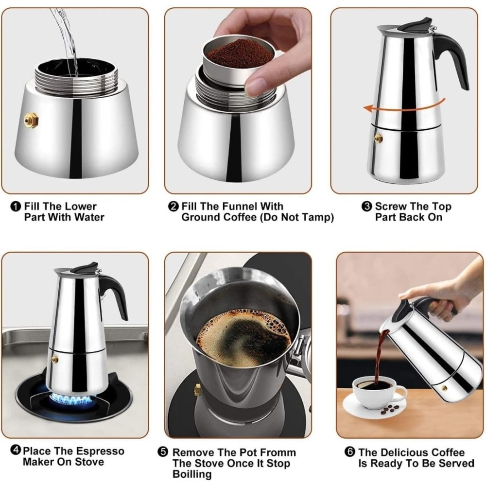 หม้อกาแฟมอคค่าสแตนเลสพร้อมถ้วย - Coffee Tea Pot บทวิจารณ์และราคา